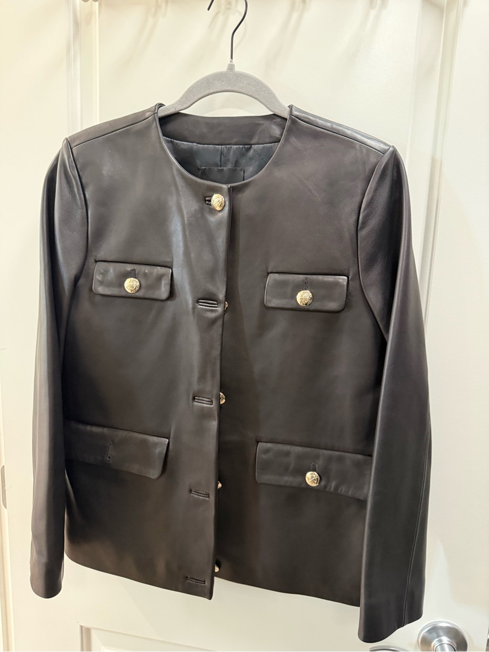 New without tags Anine Bing Lydia jacket- Black Leather Button-Front